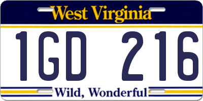 WV license plate 1GD216