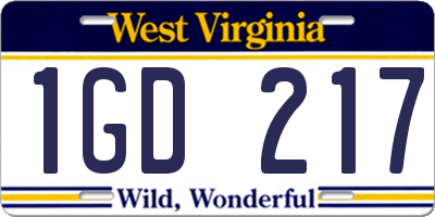 WV license plate 1GD217