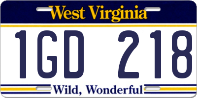 WV license plate 1GD218