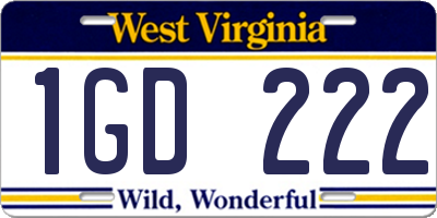 WV license plate 1GD222