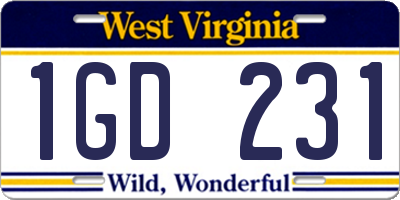 WV license plate 1GD231