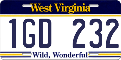 WV license plate 1GD232