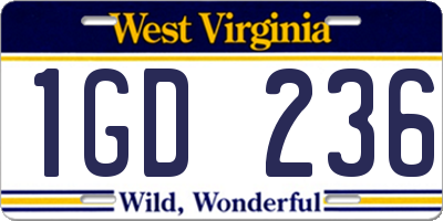 WV license plate 1GD236