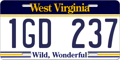 WV license plate 1GD237