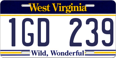 WV license plate 1GD239