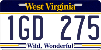 WV license plate 1GD275