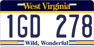 WV license plate 1GD278