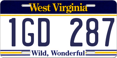 WV license plate 1GD287