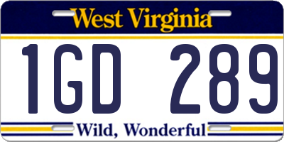 WV license plate 1GD289