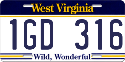 WV license plate 1GD316