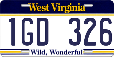 WV license plate 1GD326
