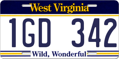 WV license plate 1GD342