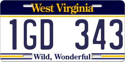 WV license plate 1GD343