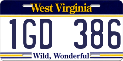 WV license plate 1GD386