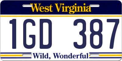 WV license plate 1GD387