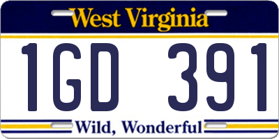 WV license plate 1GD391