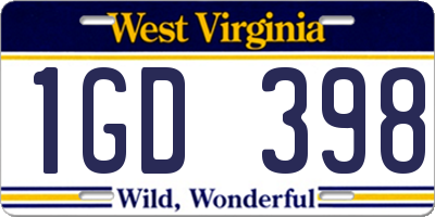 WV license plate 1GD398