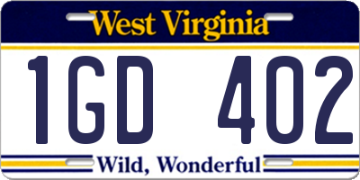 WV license plate 1GD402