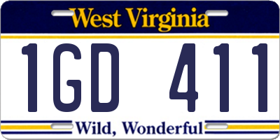 WV license plate 1GD411