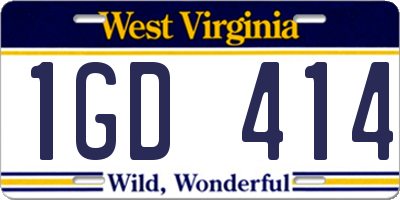 WV license plate 1GD414