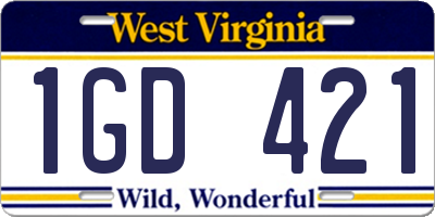 WV license plate 1GD421
