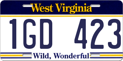 WV license plate 1GD423