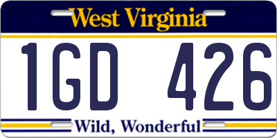 WV license plate 1GD426