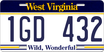 WV license plate 1GD432