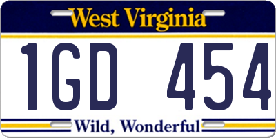 WV license plate 1GD454