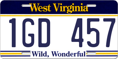 WV license plate 1GD457