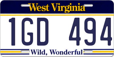 WV license plate 1GD494