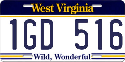 WV license plate 1GD516