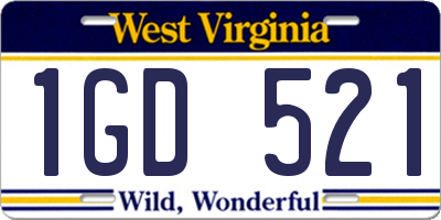 WV license plate 1GD521