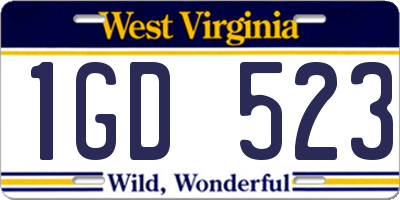 WV license plate 1GD523