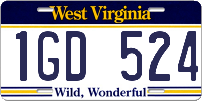 WV license plate 1GD524