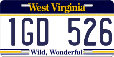 WV license plate 1GD526