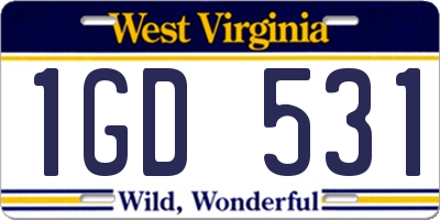 WV license plate 1GD531
