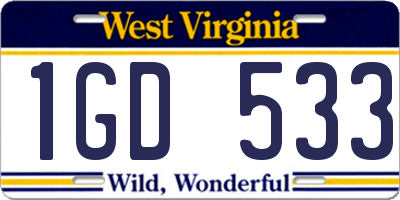WV license plate 1GD533