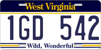 WV license plate 1GD542