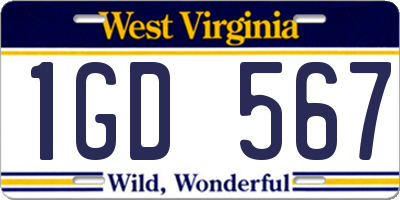 WV license plate 1GD567