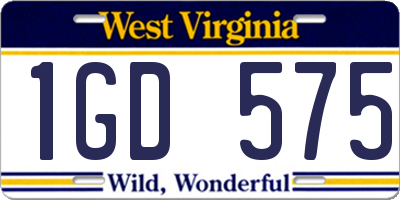 WV license plate 1GD575