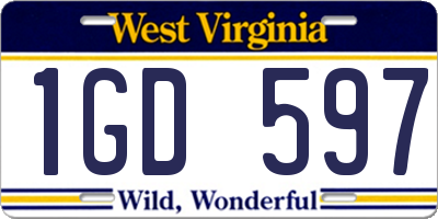 WV license plate 1GD597
