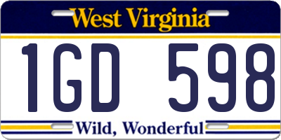 WV license plate 1GD598