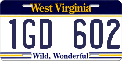 WV license plate 1GD602