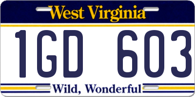WV license plate 1GD603