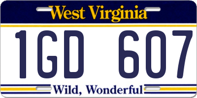 WV license plate 1GD607