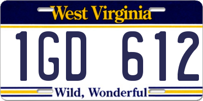WV license plate 1GD612
