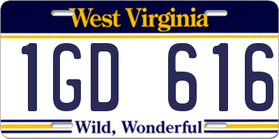 WV license plate 1GD616
