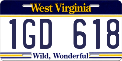 WV license plate 1GD618