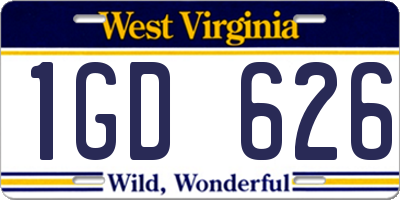 WV license plate 1GD626